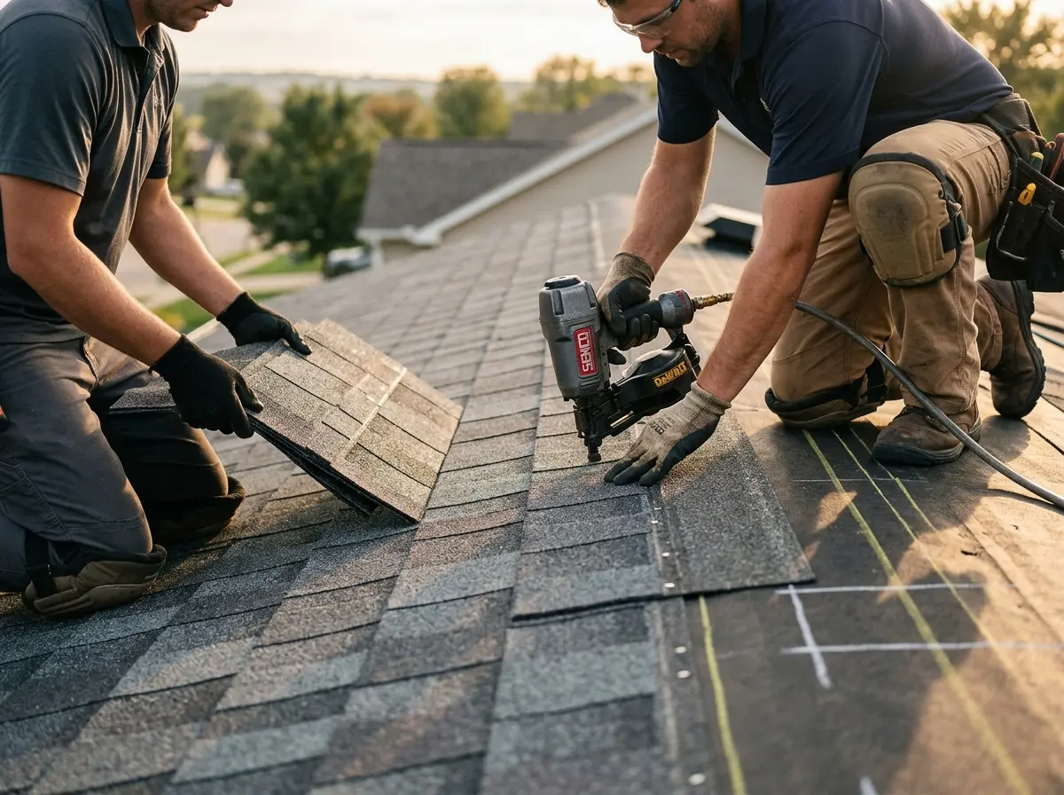 Professional roofer working on a residential roof in Catalina Foothills